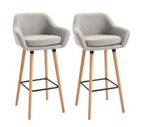 HOMCOM PCs Modern Upholstered Fabric Bucket Seat Bar Stools w/ Solid Wood Legs in Beige HOMCOM Beige