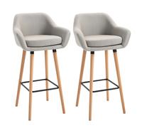 HOMCOM 2 PCs Upholstered Fabric Bucket Seat Bar Stools w/ Solid Wood Legs Dining Room in Beige HOMCOM Beige