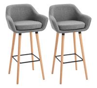 2 PCs Modern Upholstered Fabric Bucket Seat Bar Stools w/ Solid Wood Legs Grey