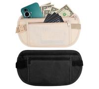 2 Pcs Money Belt for Travel Hidden Men Women, Belt Bags, Anti-Theft Fanny Pack, Waterproof Bum Bag, Waist Pack Pouch with RFID Blocking Under Clothes, Money Belt for Men Women Travel Running Walking