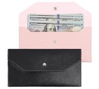 2 Pcs Money Envelopes, Reusable Cash Envelope Wallet, PU Leather Money Wallet, Cash Envelopes for Management (Black, Pink)