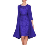 2 PCS Mother of Bride Dresses with Jacket Mother of The Groom Dress Laces Chiffon 2-Pieces Formal Evening Gowns Royal Blue
