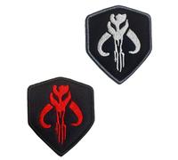 2 PCS Movie Bounty Hunter Mandalorian Mythosaur Sheild Embroidered Tactical Emblem Patch Hook and Loop Badge Applique Patches for Uniforms,Clothes,Armband,Biker,Backpack,Jacket,Jeans,Bag