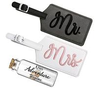2 pcs Mr and Mrs Luggage Tags Set, Honeymoon Essentials Gifts Honeymoon Sand Keepsake just Married Luggage Tags Travel with Sand Keepsake Jar for Couples Wedding Bridal Shower Gifts, Adorable