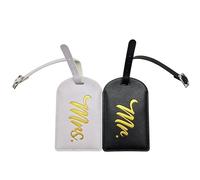 2 Pcs Mr and Mrs Luggage Tags Set, PU Leather Travel ID Tags for Couples, Wedding & Honeymoon Gifts, Suitcase Baggage Labels, 11×7cm (Black & White)