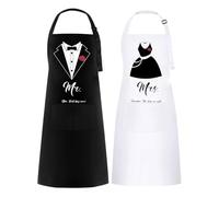 2 PCS Mr. & Mrs. Couple Aprons Set, Wedding Gift for Couple, Kitchen Waterproof Aprons, Apron for Women and Men, Gift for Wedding, Engagement, Anniversary, Valentine’s Day (Suit)