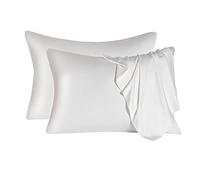 2 Pcs Mulberry Silk Pillowcase for Hair and Skin,Cooling Silk Pillow Case with Hidden Zipper,Allergen Proof Dual Sides Soft Breathable Smooth Silk Pillow Cover for Women(Queen-2PCS,White)
