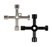 2 PCS Multi-Functional Utilities Key, Four Way Service Utility Key Meter Box Elevator Radiator Meter Box Cabinet Opening Universal Control Cabinet Spigots for Water Gas Opening (Silver+Black)