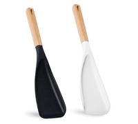 2 PCS Multi Silicone Spatulas for Cooking, 2-in-1 Long Wood Handle Matte Silicon Scoop Salad Spoons, Cooking Spoon, for Scooping, Scraping and Mixing