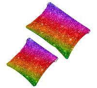 2 PCS Multicolored Glitter Rainbow Bling Gradient Pocket Cosmetic Bag, Self-Closing Shrapnel Makeup Pouch, Portable No Zipper Mini Travel Make Up Bag for Coin Lipstick Earphones Jewelry Organizer