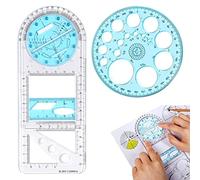 2 Pcs Multifunctional Geometric Rulers Mathematics Drawing Ruler Geometric Drawing Template Measuring Tool with 360 Degree Protractor for Student School Office Supplies