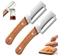 2 Pcs Multifunctional Vegetable Peeler for Kitchen, Zero Snag Wooden Peeler, 2 in 1 Stainless Steel with Wooden Handle and Bottle Opener, Kitchen Peelers for Fruit Apple Potato Pumpkin and More