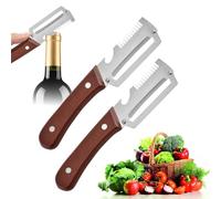 2 Pcs Multifunctional Vegetable Peelers with Wooden Handle,3-in-1 Multifunctional Tool with Bottle Opener,Ergonomic Potato Peeler & Fruit Slicer, Sharp Blade for Carrot,Apple,Easy Grip Kitchen Tool