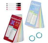 2 PCS Multiplication Time Tables Flash Cards, 0-12 Times Table Math Flash Cards with 4 Dry Erase Pens, Math Practice Cards with Black and Red Pens for Classroom Learning
