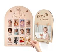 2 Pcs My First Year Photo Frame, 43 x 30 cm My First Year Picture Frame Personalized 12 Months Milestone Board Wood Board with Birth Milestones for Baby Birthday Nursery Decoration Memories Gift
