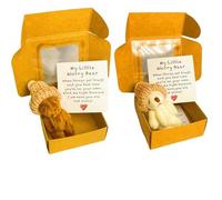2 PCS My Little Worry Bear in a Box, Worry Bear Emotional Support Mini Plush Set with Inspirational Cards, Thoughtful Comfort Gift for Friends, Family, Coworkers, White & Brown Bears