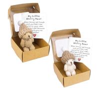 2 Pcs My Little Worry Bear In A Box, Worry Bears, Little Bear In A Box Set, Mini Pocket Teddy Hug, Get Well Soon Gifts With Cards & Hats Positive Gifts for Friends Family Christmas Cute Things