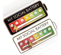 2 Pcs My Social Battery Badge,Funny Social Battery Badge,Adjustable Mood Pin Badges for 7 Days,Mood Conversion Brooch Pin,Cute Creative Expression Gift for Men and Women.(Black&White)