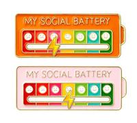 2 PCS MY SOCIAL BATTERY,Funny Social Battery Pin Badge Set, Mood Status Brooch Pins for 7 Days Expression, Cute Creative Enamel Lapel Pins for Men Women Gift（Orange & Pink）
