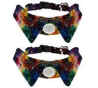 2 PCS Mystery Colorful Abstract Starry Sky Cat Collar with Bowties, Adjustable Dog Collar, Cute Pet Bow Tie for Small Medium Dogs Cats Puppies