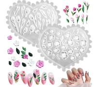2 Pcs Nail Art Molds 3D Gel Silicone, Flower Charms Tulips Flower Nails Charms Floral Carved Mould Manicure Decor Carving Stencils Women DIY Accessories Supplies