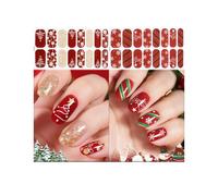 2 PCS Nail Polish Sticker for Christmas, Red Golden Gels Nail Strips Stickers, Shimmering Cured Gel Nails Wraps Starter Kit, Upgraded 32 Pieces Self-Adhesive Salon Quality