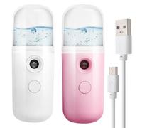 2 Pcs Nano Face Mister 30ml Portable Mini Face Mist Sprayer Handy Steamer USB Mist Facial Steamer Handy Atomizer for Skin Care Makeup Travel Personal Care Eyelash Extensions Pink and White