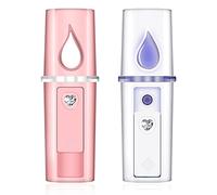 2 Pcs Nano Facial Mister Summer Portable Mini Face Mist Handy Sprayer Face Hydration Spray with USB Rechargeable Mirror Function for Skin Care Eyelash Extension Makeup(Pink,White)