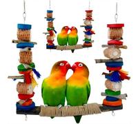 2 Pcs Natural Apple Wood Bird Swing & Chew Set | Colourful Cage Accessories with Perch, Hammock | Toys for Parakeets, Conures, Lovebirds