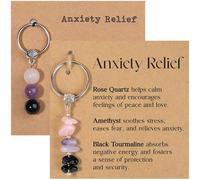 2 Pcs Natural Crystal Keyring, Anxiety Relief Healing Stones Key Ring, Good Luck Inspirational for Women Teacher Colleagues Friend Congratulations Retirement Leaving Graduation Motivational Gifts