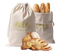 2 Pcs Natural Linen Bread Bag with Drawstring Cloth 30x40 cm Reusable Bread Storage Bags for Baking, Storage, Picnics