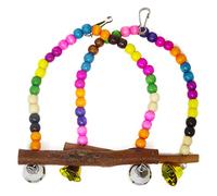 2 PCS Natural Wooden Bird Swing & Perch Set | Colorful Chew Toys with Bells | Cage Accessories for Parakeets, Lovebirds, Finches