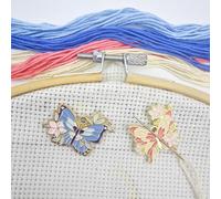 2 Pcs Needle Minder,Flowers and Butterfly Design for Cross Stitch, Enamel and Magnetic Sewing, Embroidery and Needlework Accessories