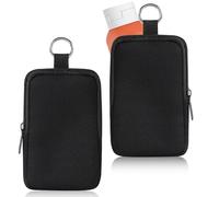 2 Pcs Neoprene Pouch with Zipper Hand Sanitizer Bottle Case Holder Makeup Bag with Snap Hook, Small Portable Coin Purse Keychain Fashion Accessory Lipstick Cosmetic Travel Organizer Black