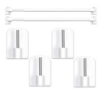 2 Pcs Net Curtain Rods, Extendable Rod with 4 Pcs Sticky Hook, Adjustable Rod, Plastic End Window Hook for Home Bathroom、Windows, 30-50 CM/11.81-19.69 Inch, White