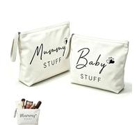 2 Pcs New Mum Gifts Mum to Be Gift Personalised Baby Shower Gifts Bag White Canvas Makeup Bag Pouch with Zipper Pregnancy Pamper Gift New Baby Gifts for Pregnant Women