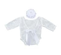 2 Pcs Newborn Photography Props Baby Boys Girls Lace Romper Flower Headband Set Lace Jumpsuit Bodysuit Floral Hairband