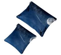 2 PCS Night Moon Shooting Stars Pocket Cosmetic Bag, Self-Closing Shrapnel Makeup Pouch, Portable No Zipper Mini Travel Make Up Bag for Headphones Coin Lipstick Cosmetics Earphones Jewelry Organizer