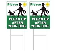 2 Pcs No Dog Fouling Signs with Metal H-Stakes, Garden Yard Signs Print "Please Clean Up After Your Dog", Stop Dogs Pooping for Outdoor Courtyard Decor & Reminder