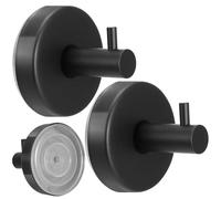 2 Pcs No Drill Suction Cup Hooks, Stainless Steel Waterproof Suction Cup Hooks for for Hanging up to 15lbs, Black Towel Suction Hook for Shower, Bathroom, Glass Shower Doors, Tile