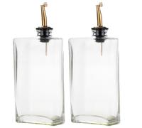 2 Pcs No Drip Honey Dispenser Glass Set, 17 oz / 500 ml, Two Piece Kitchen Oil and Vinegar Bottle with Funnel, Labels and Nozzle, Mess Free