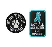 2 Pcs Not All Disabilities are Visible Service Dog Patch Emblem Tactical Embroidered Fastener Hook & Loop Applique Military Patches for Dog Harness,Backpacks,Clothes,Jacket,Hats