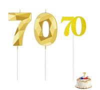 2 PCS Number Candles and 1 Pc Number Strip, 70th Birthday Decorations, 70th Birthday Candles, Retirement Decorations, DIY Candles, Birthday Accessories, Unisex (Gold)