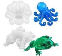 2 Pcs Octopus Frog Resin Moulds, FineGood 3D Animals Epoxy Resin Moulds DIY Silicone Resin Casting Moulds for Home Decor Desktop Ornament