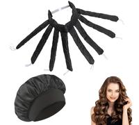 2 Pcs Octopus Heatless Curler Includes Nightcap Set,Octopus Curler Design,Hair Curlers No Heat Curls Long Short Hair Curling Rods,Sleeping Silk Ribbon Hairs Rollers Lazy Wave Styling Tools (Black)