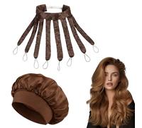 2 Pcs Octopus Heatless Curler with Brown Bonnet, Soft Sleeping Overnight Heatless Curlers, Heatles Curlers Short Hair for Lazy Curler Set DIY Hair Styling Tools(Brown)