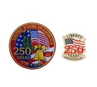 2 Pcs of 250 Year Anniversary Embroidered Hook & Loop Patches and Commemorative Brooch