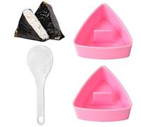 2 Pcs Onigiri Mould,Triangle Rice Ball Mold,Triangle Sushi Mold with Rice Spoon,Kitchen Sushi Making Mould,for Bento Lunch Family DIY(Pink)