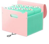2 Pcs Organ Organizer, 12 Pocket Expandable File Folder, Portable Monthly Paper Bill Tax Receipt for File Organiser(Pink)