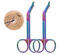 2 Pcs Ostomy Scissors, Small Bandage Scissors, Stainless Steel Curved Scissor for Ostomy Care, Colostomy, Ileostomy, 4.4 X 2 Inch, Rainbow